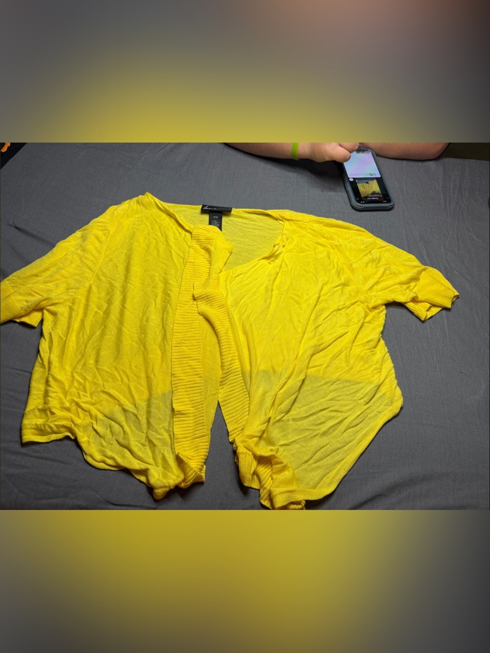 Lane Bryant Bright Yellow Open-Front Short Sleeve Cardigan